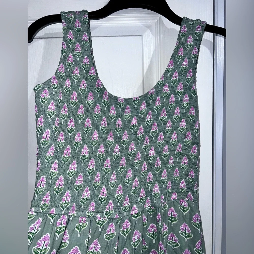 Japna Spring Floral Pink Green Flowers Viscose Smocked Tank Wide Leg Jumpsuit. - Picture 7 of 9